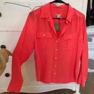 Bright coral button down blouse, J crew, new with tags, size 6